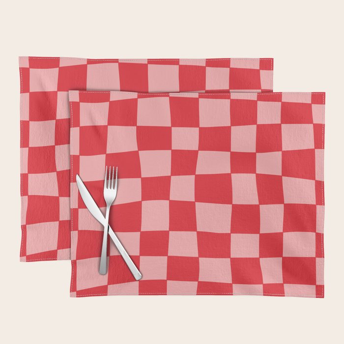 Hand Drawn Checkerboard Pattern (red/pink) Placemat Gallery Image 1