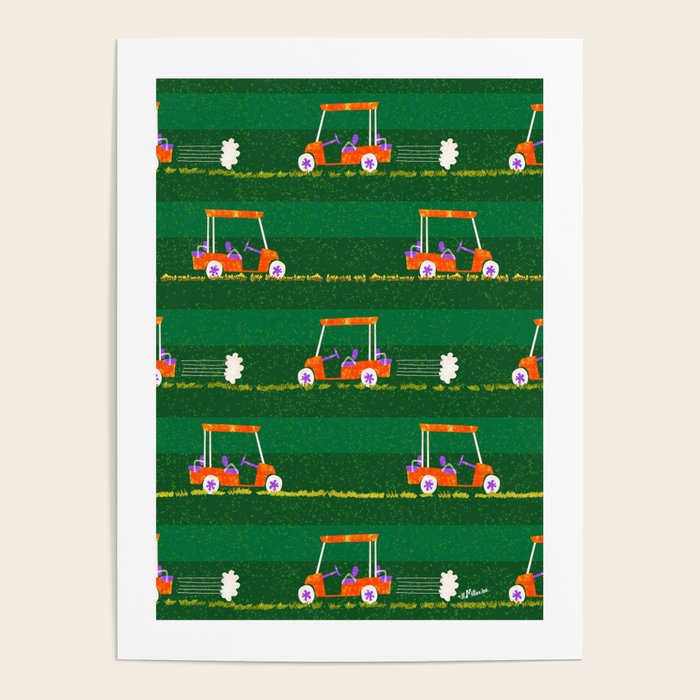 Retro Golf Cart Rides in Emerald Green & Orange Poster Gallery Image 4