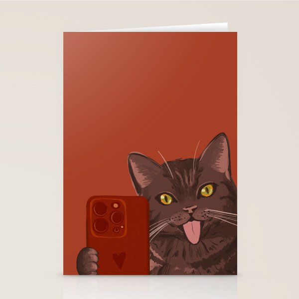 Cute Black Cat Selfie Autumn Halloween Art Stationery Card Gallery Image 2