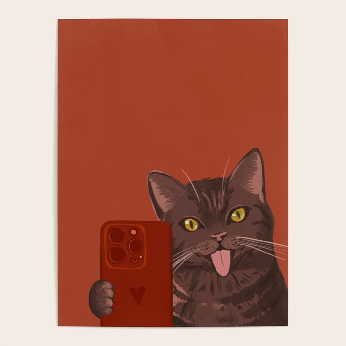 Cute Black Cat Selfie Autumn Halloween Art Poster Gallery Image 4