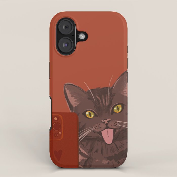 Cute Black Cat Selfie Autumn Halloween Art iPhone Case Gallery Image 1