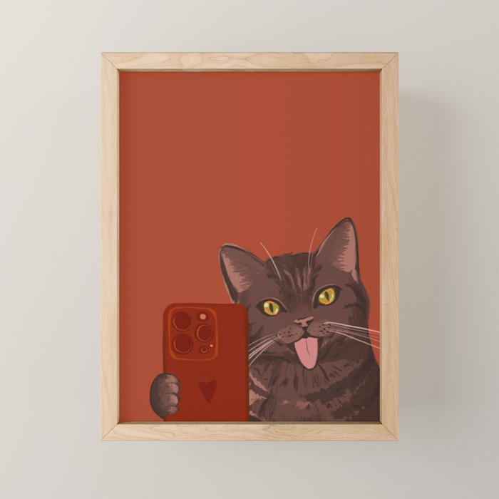 Cute Black Cat Selfie Autumn Halloween Art Mini Art Print Gallery Image 1