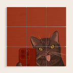 Cute Black Cat Selfie Autumn Halloween Art Wood Wall Art Gallery Image 1