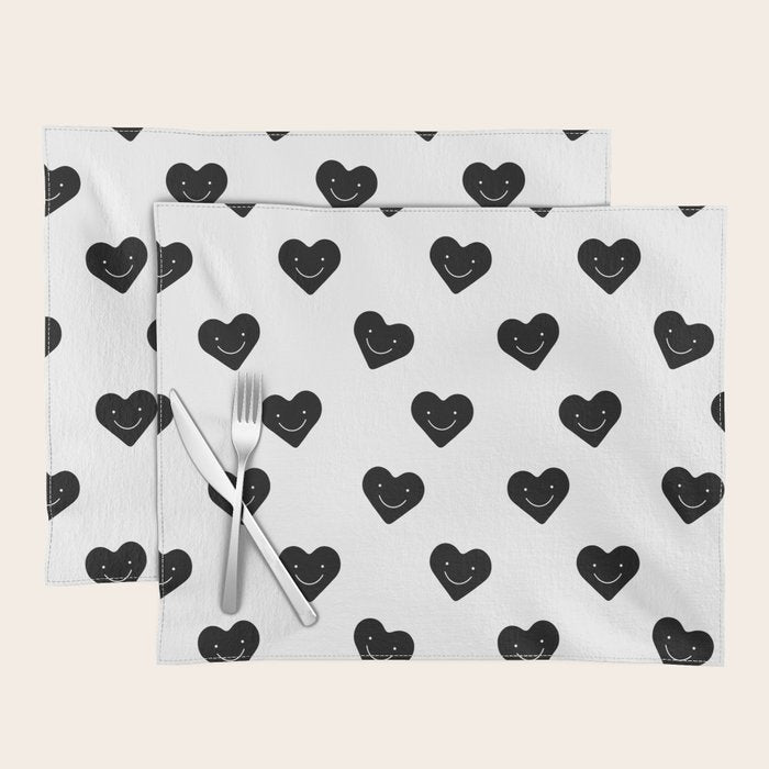 Black and white love heart doodle pattern Placemat Gallery Image 1