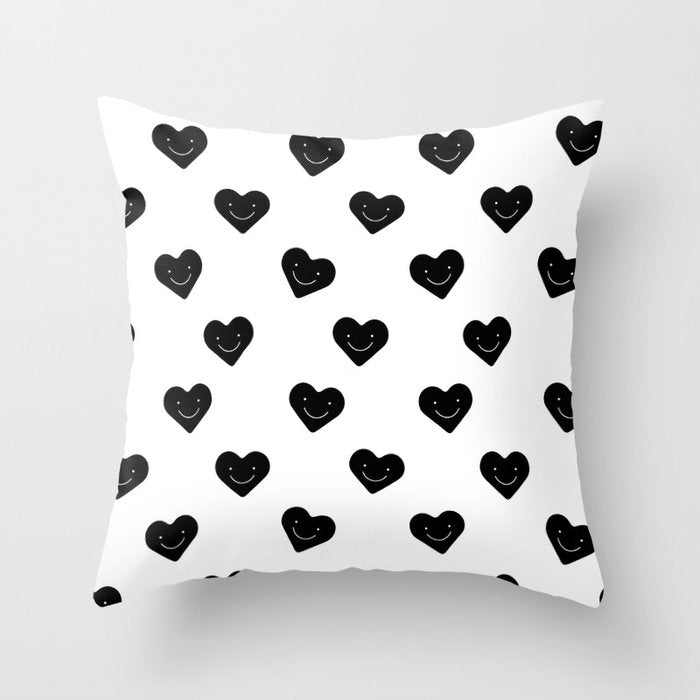 Black and white love heart doodle pattern Throw Pillow Gallery Image 6