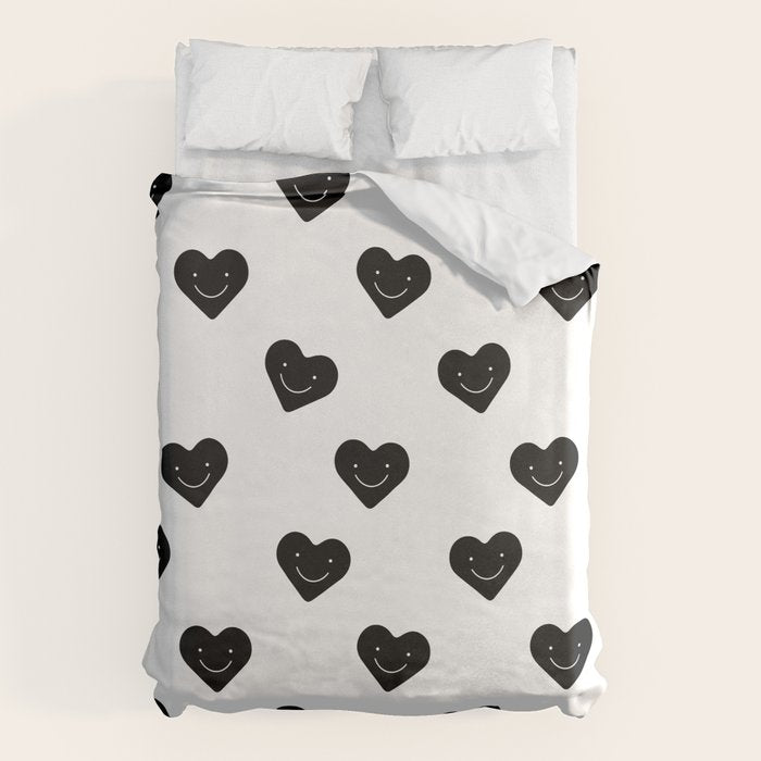 Black and white love heart doodle pattern Duvet Cover Gallery Image 1