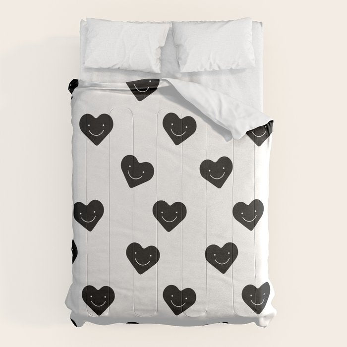 Black and white love heart doodle pattern Comforter Gallery Image 1