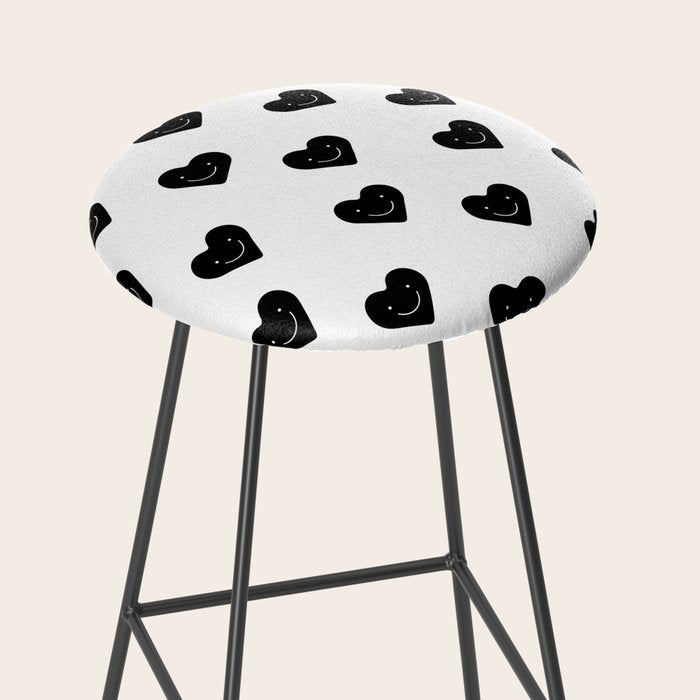 Black and white love heart doodle pattern Stool Gallery Image 2