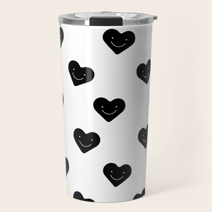 Black and white love heart doodle pattern Travel Mug Gallery Image 1