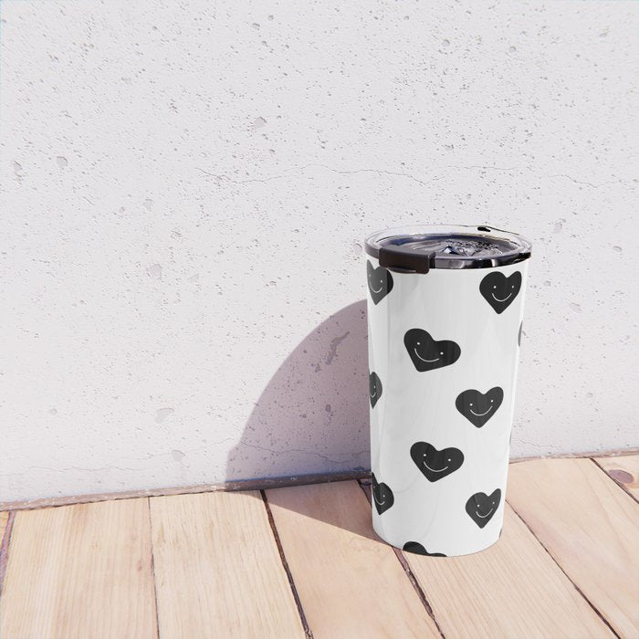 Black and white love heart doodle pattern Travel Mug Gallery Image 4