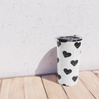 Black and white love heart doodle pattern Travel Mug Gallery Image 4