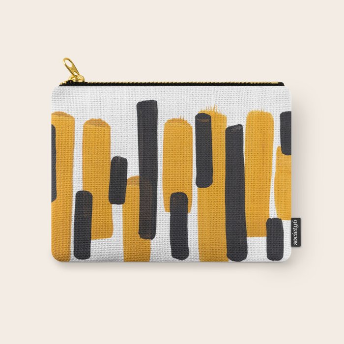 Mid Century Abstract Black & Yellow Fun Pattern Mustard Striped Primitive Stripes Carry All Pouch Gallery Image 1