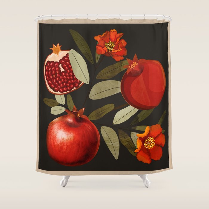 Pomegranate Botanical Art 2 Shower Curtain Gallery Image 1