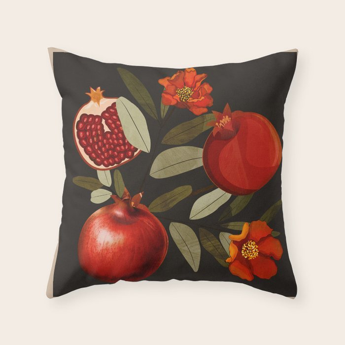 Pomegranate Botanical Art 2 Throw Pillow Gallery Image 1