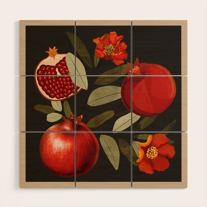 Pomegranate Botanical Art 2 Wood Wall Art Gallery Image 1