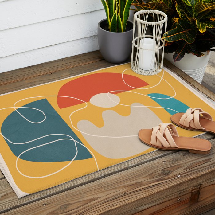 Minimal Colorful Abstract Shapes 7 Outdoor Rug Gallery Image 2