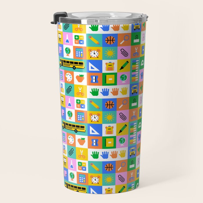 Colorful back to school mosaic pattern Travel Mug Gallery Image 3