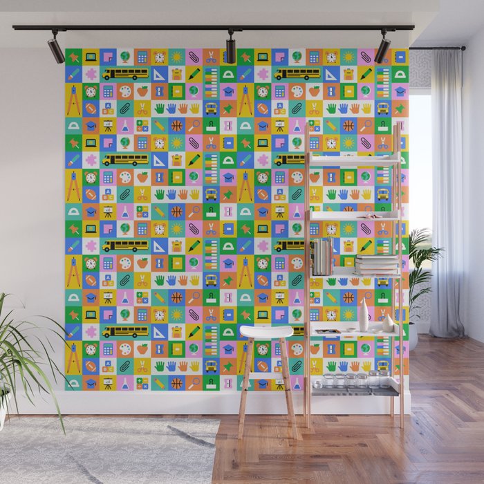 Colorful back to school mosaic pattern Wall Mural Gallery Image 1