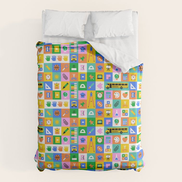 Colorful back to school mosaic pattern Duvet Cover Gallery Image 6