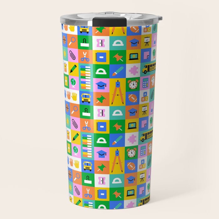 Colorful back to school mosaic pattern Travel Mug Gallery Image 1