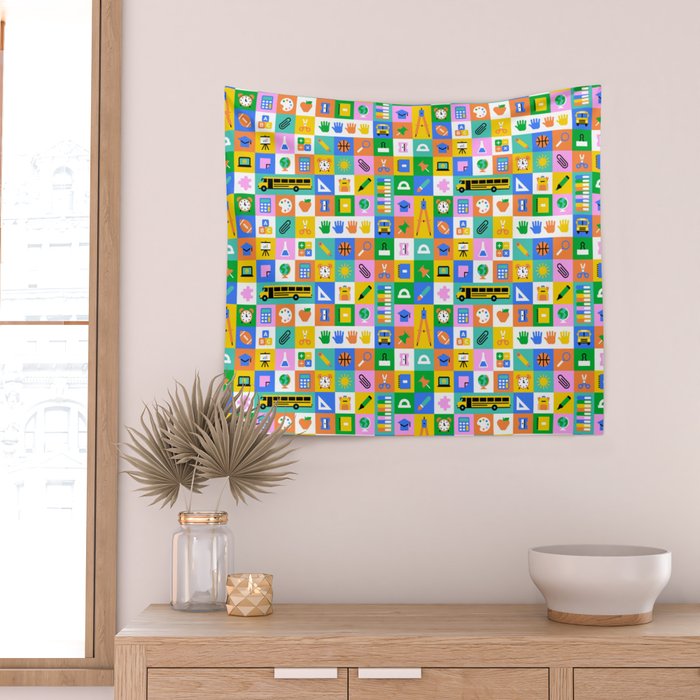 Colorful back to school mosaic pattern Wall Tapestry Gallery Image 2