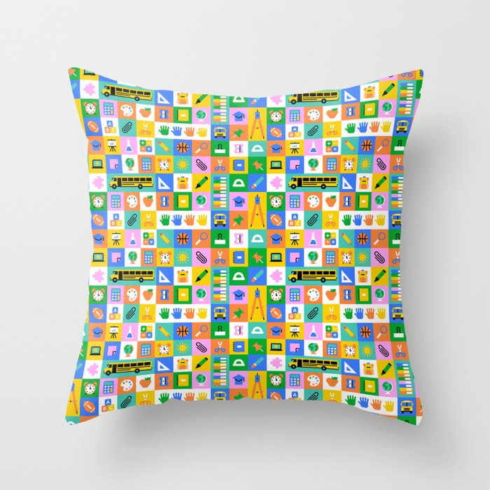 Colorful back to school mosaic pattern Throw Pillow Gallery Image 6