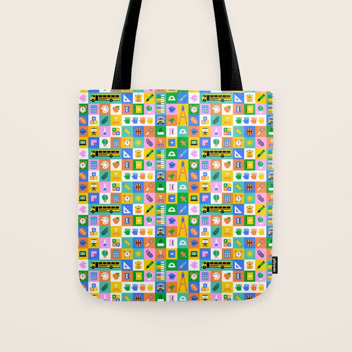 Colorful back to school mosaic pattern Tote Bag Gallery Image 1