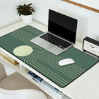 Mid Century Modern Geometric 126 in Forest Green Shades (Rainbow and Sun Abstraction) Desk Mat Gallery Image 2