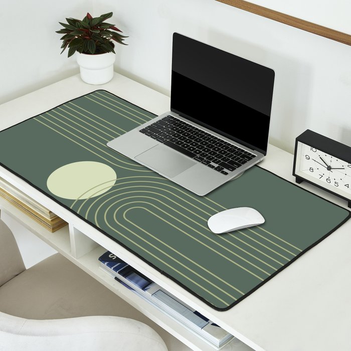 Mid Century Modern Geometric 126 in Forest Green Shades (Rainbow and Sun Abstraction) Desk Mat Gallery Image 2