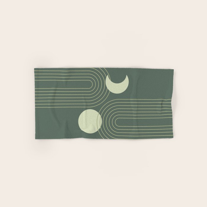 Mid Century Modern Geometric 126 in Forest Green Shades (Rainbow and Sun Abstraction) Bath Towel Gallery Image 1