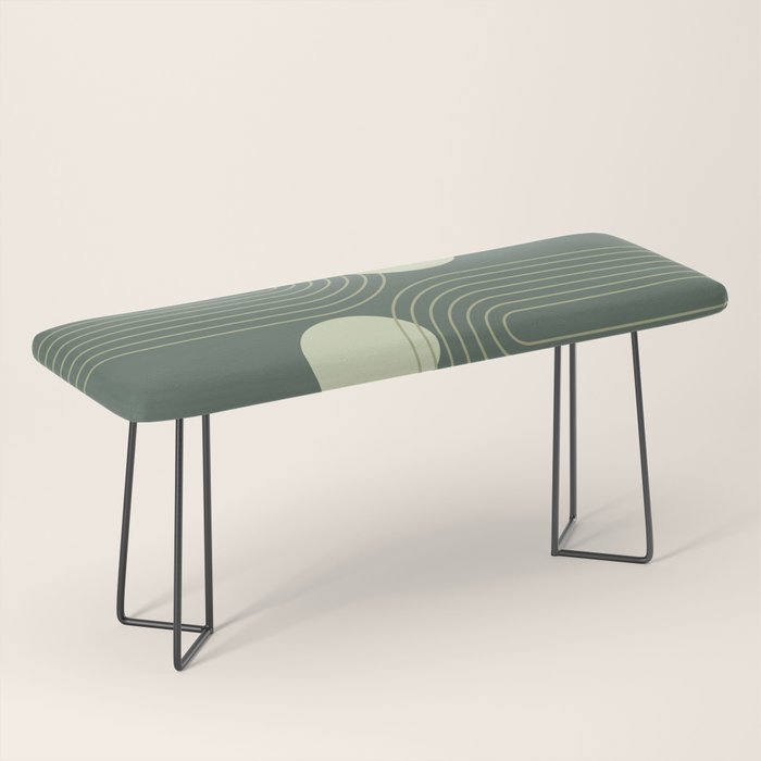 Mid Century Modern Geometric 126 in Forest Green Shades (Rainbow and Sun Abstraction) Bench Gallery Image 1