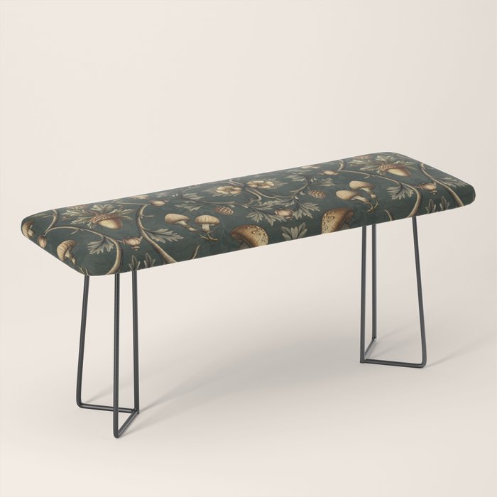 William Morris Style Forest Tales Cabincore Pattern Green Bench Gallery Image 1