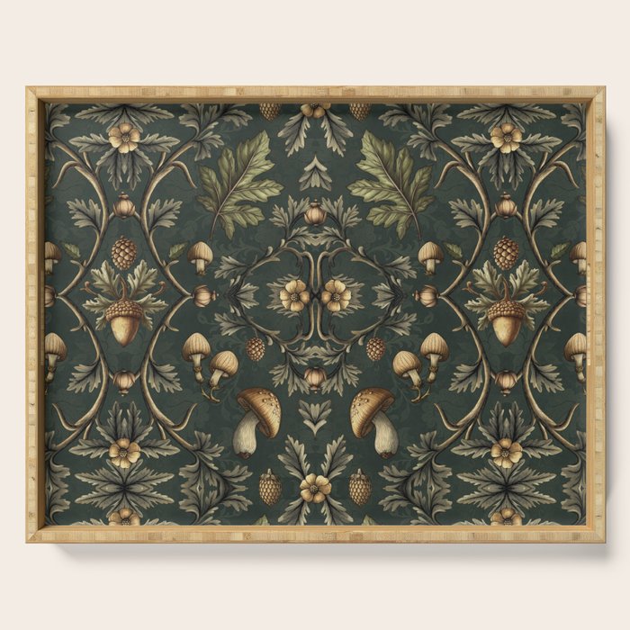William Morris Style Forest Tales Cabincore Pattern Green Serving Tray Gallery Image 1