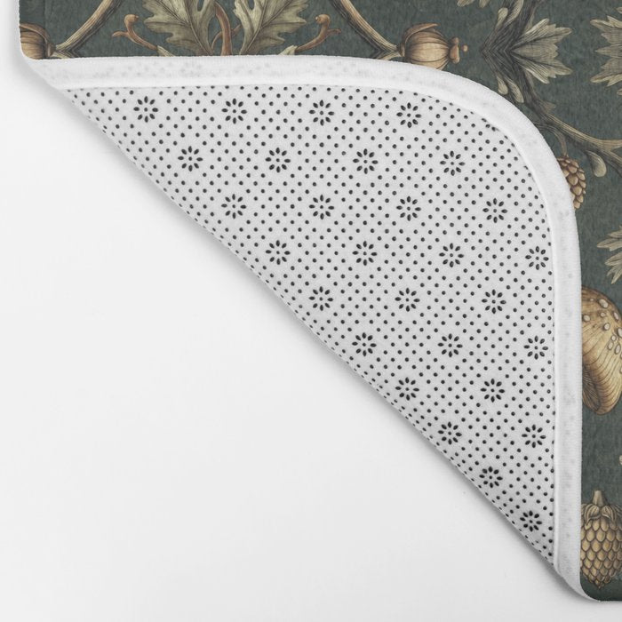 William Morris Style Forest Tales Cabincore Pattern Green Bath Mat Gallery Image 2