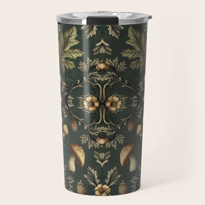 William Morris Style Forest Tales Cabincore Pattern Green Travel Mug Gallery Image 1