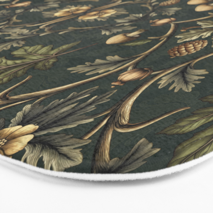 William Morris Style Forest Tales Cabincore Pattern Green Bath Mat Gallery Image 3