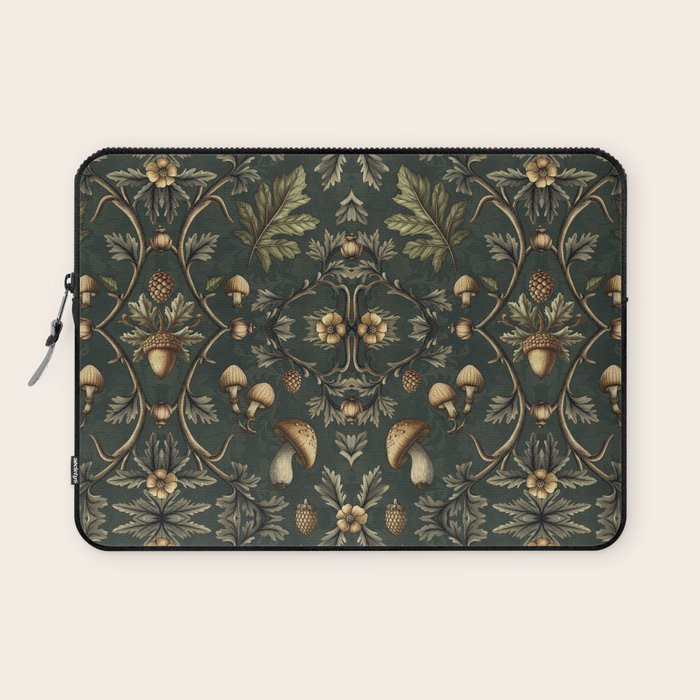 William Morris Style Forest Tales Cabincore Pattern Green Laptop Sleeve Gallery Image 1
