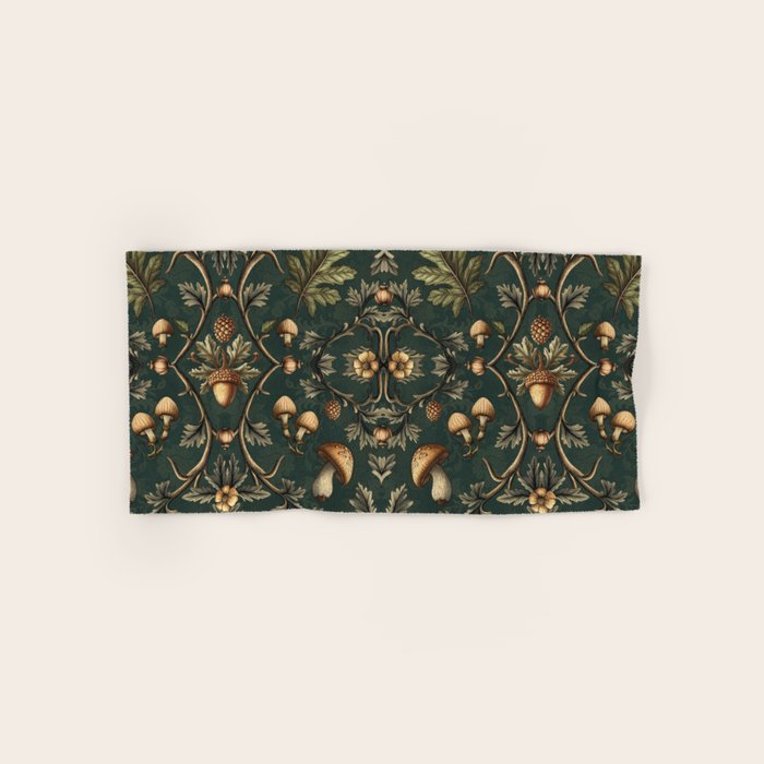 William Morris Style Forest Tales Cabincore Pattern Green Bath Towel Gallery Image 1