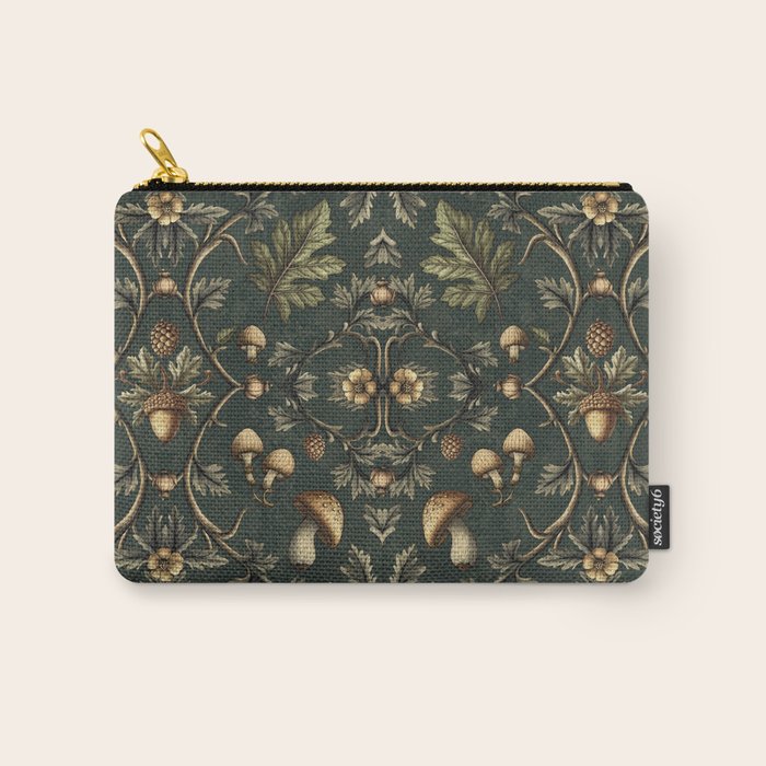 William Morris Style Forest Tales Cabincore Pattern Green Carry All Pouch Gallery Image 1