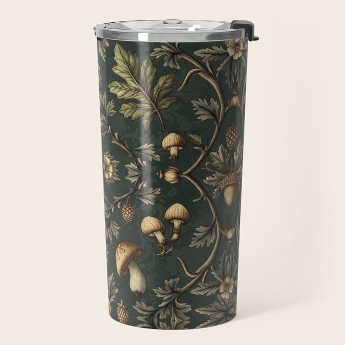 William Morris Style Forest Tales Cabincore Pattern Green Travel Mug Gallery Image 2