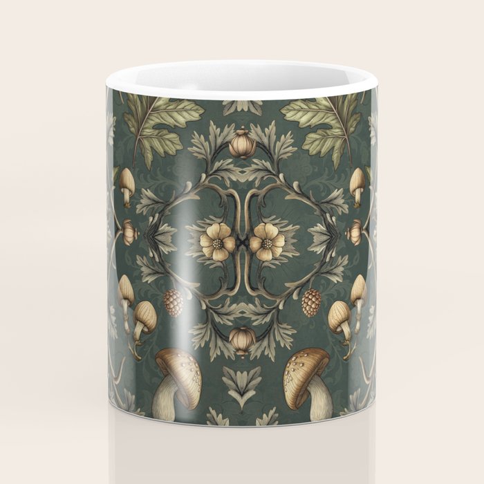 William Morris Style Forest Tales Cabincore Pattern Green Coffee Mug Gallery Image 4