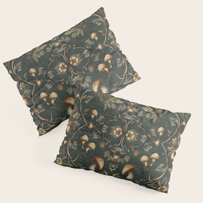 William Morris Style Forest Tales Cabincore Pattern Green Pillow Sham Gallery Image 3
