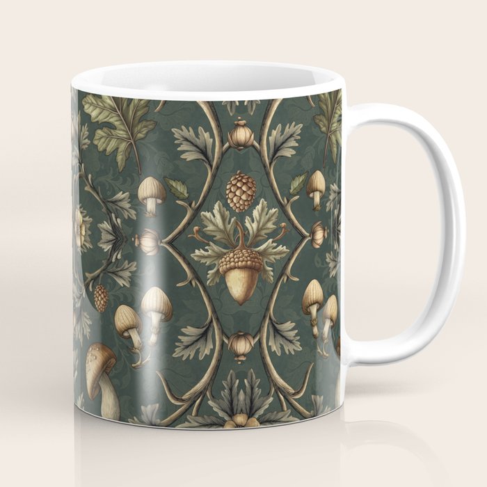 William Morris Style Forest Tales Cabincore Pattern Green Coffee Mug Gallery Image 1