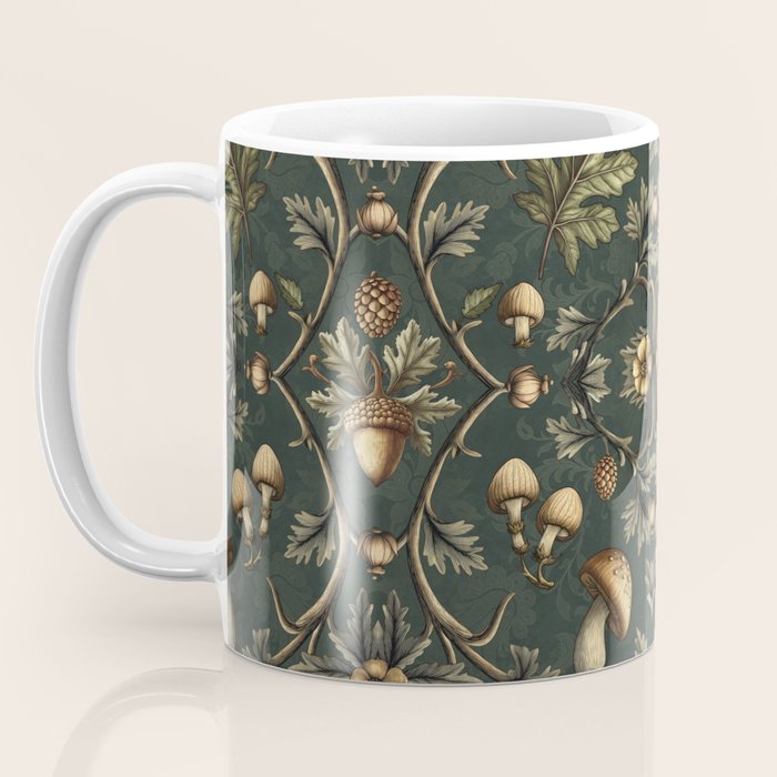 William Morris Style Forest Tales Cabincore Pattern Green Coffee Mug Gallery Image 3