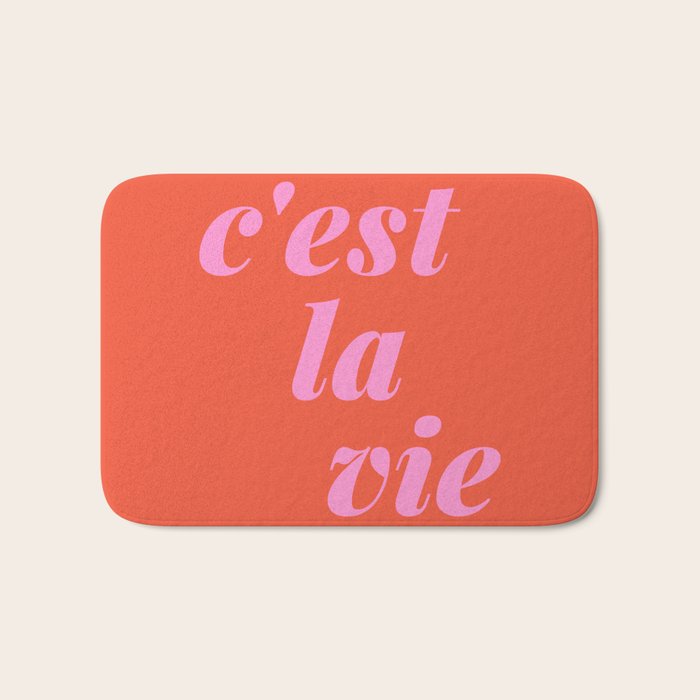 C'est La Vie French Language Saying in Bright Pink and Orange Bath Mat Gallery Image 1
