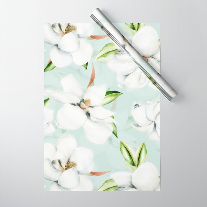 Hygge Magnolia Watercolor Pastel Flowers Wrapping Paper Gallery Image 1