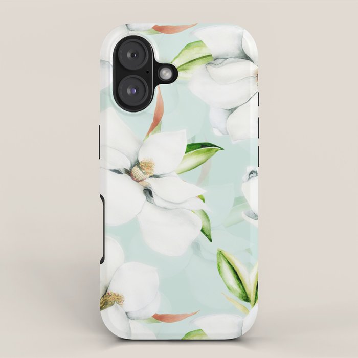 Hygge Magnolia Watercolor Pastel Flowers iPhone Case Gallery Image 1