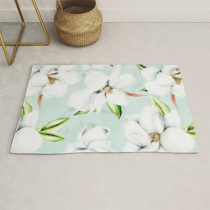 Hygge Magnolia Watercolor Pastel Flowers Rug Gallery Image 1