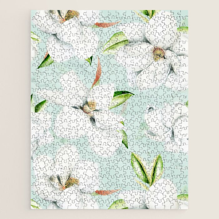 Hygge Magnolia Watercolor Pastel Flowers Jigsaw Puzzle Gallery Image 1