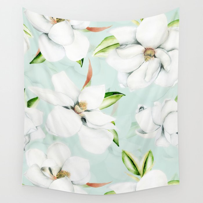 Hygge Magnolia Watercolor Pastel Flowers Wall Tapestry Gallery Image 4